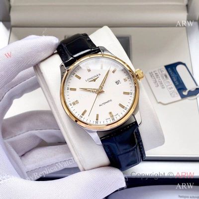 High Quality Replica LONGINES Men's Watch Different Colors Genuine Ieather Strap White Face Dial Gold Case Watch 40*12mm